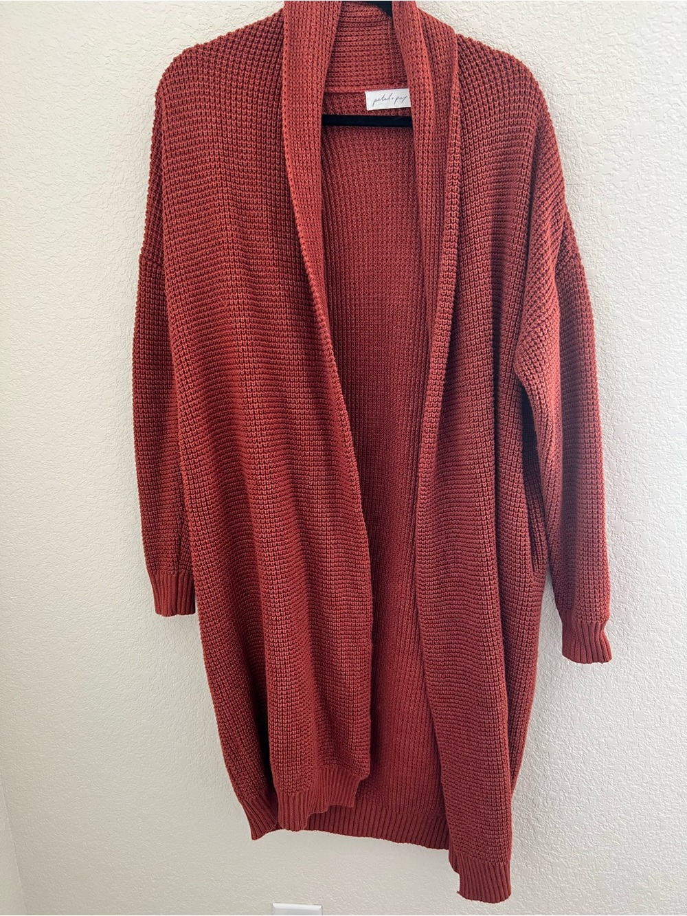 Petal and Pup Open-Front Rust Knit Long Cardigan Sweater Rust Orange